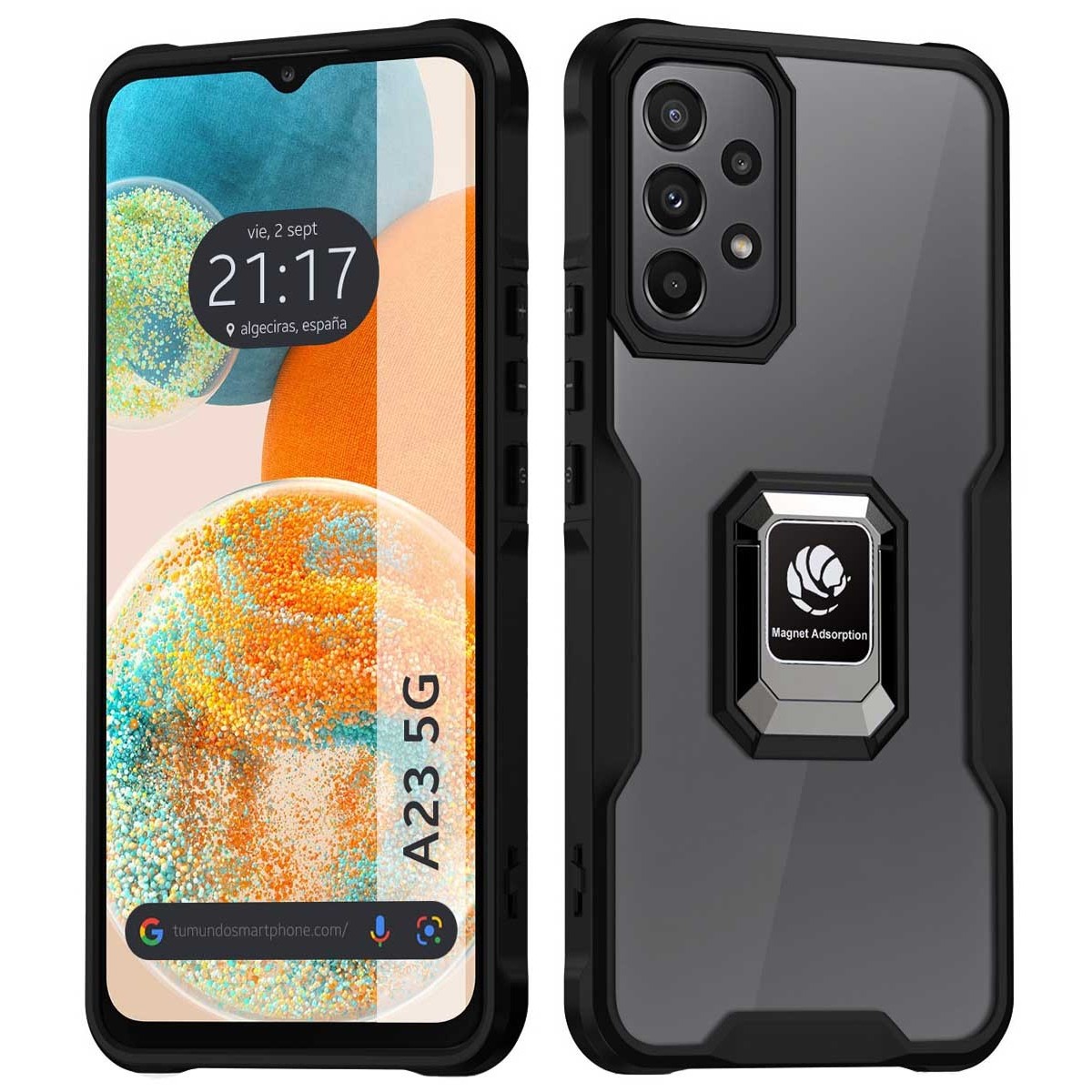 Funda Bumper Borde Negra con Anillo para Samsung Galaxy A23 5G