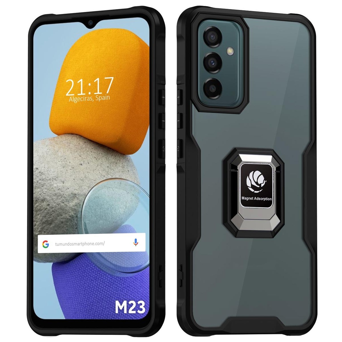 Funda Bumper Borde Negra con Anillo para Samsung Galaxy M23 5G