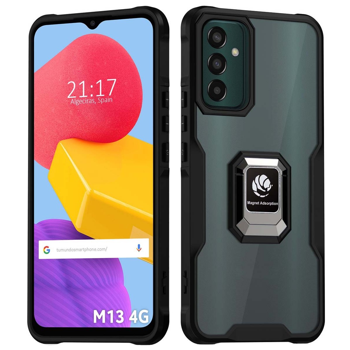 Funda Bumper Borde Negra con Anillo para Samsung Galaxy M13 4G