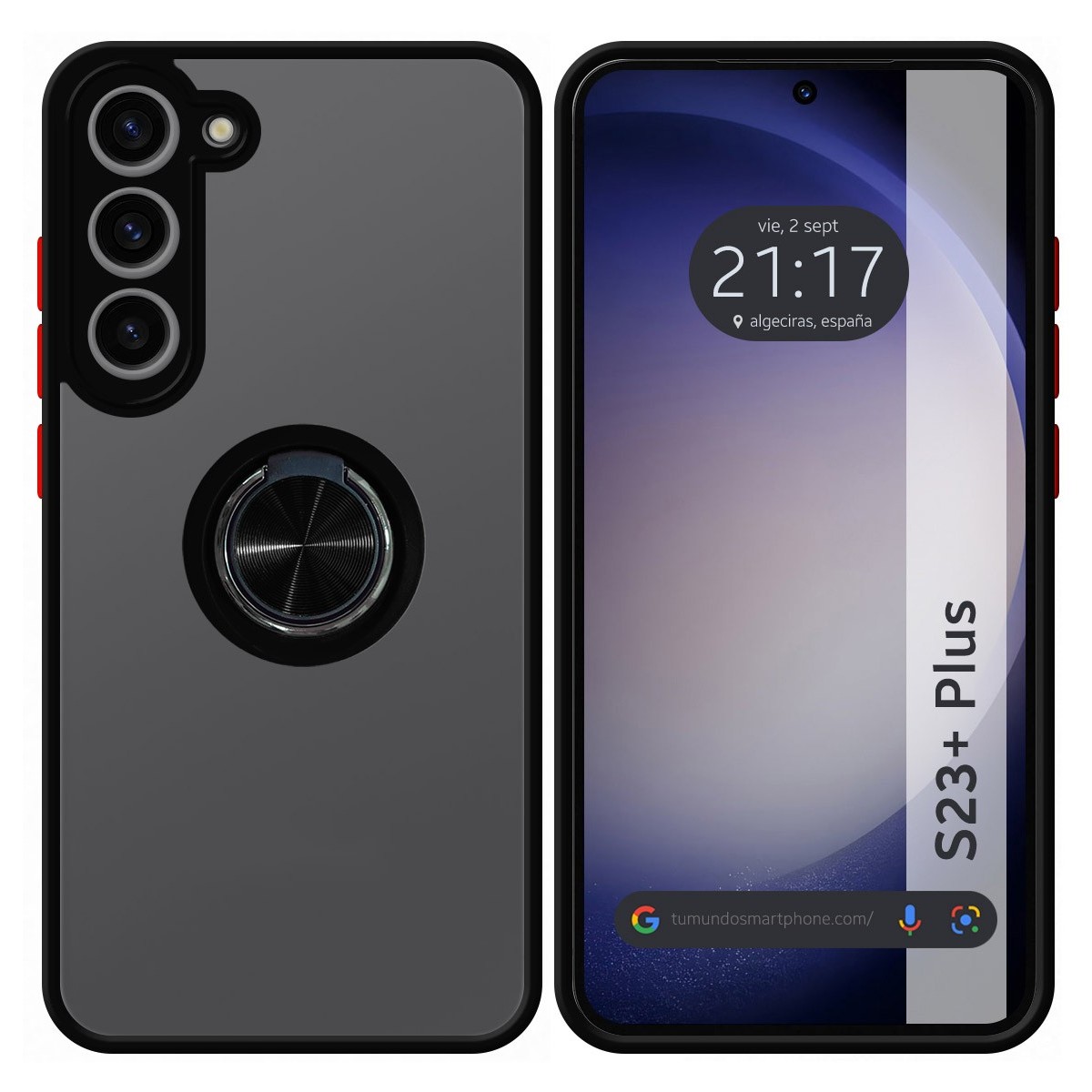 Funda Mate con Borde Negro y Anillo Giratorio 360 para Samsung Galaxy S23+ Plus 5G