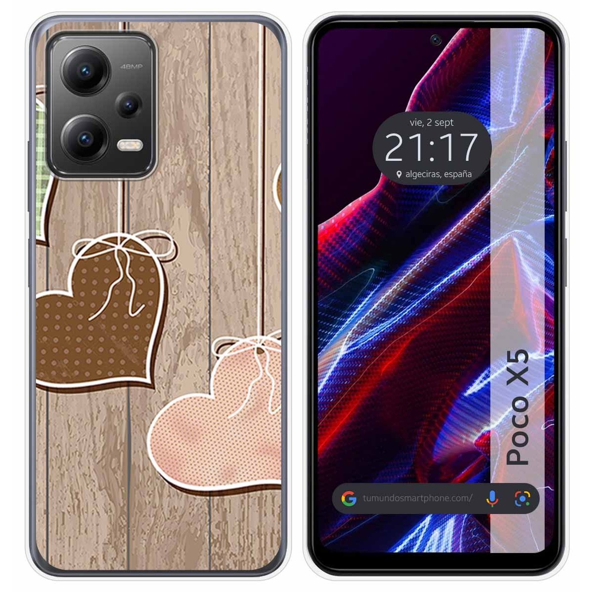 Funda Silicona compatible con Xiaomi POCO X5 5G diseño Corazones Madera Dibujos