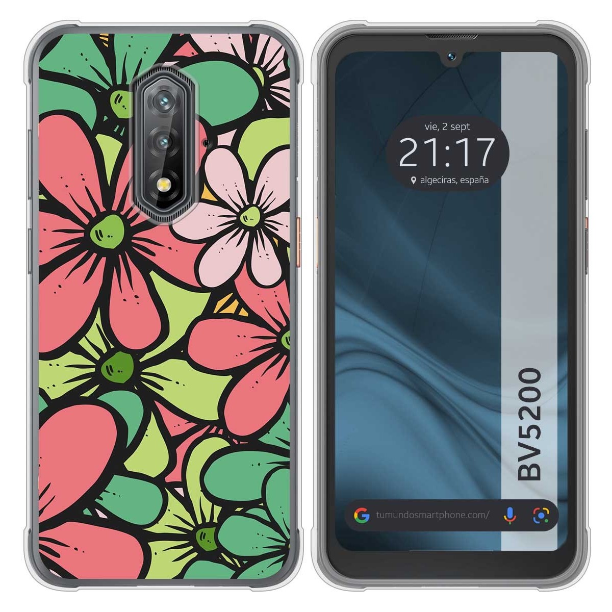 Funda Silicona Transparente para Blackview BV5200 / BV5200 Pro diseño Flores 02 Dibujos