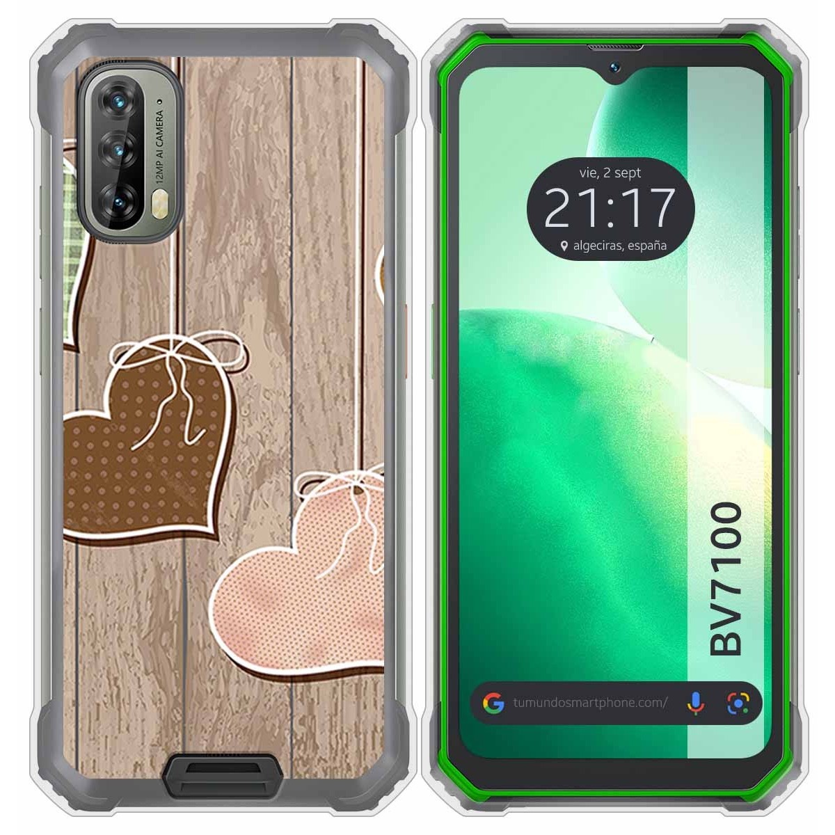 Funda Silicona para Blackview BV7100 diseño Corazones Madera Dibujos