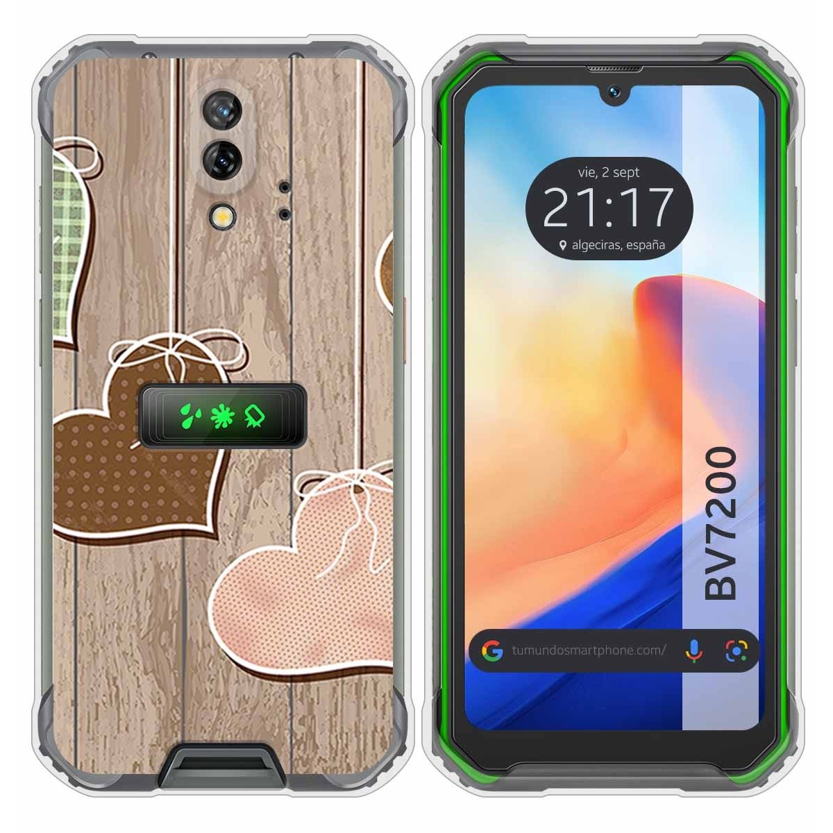 Funda Silicona para Blackview BV7200 diseño Corazones Madera Dibujos