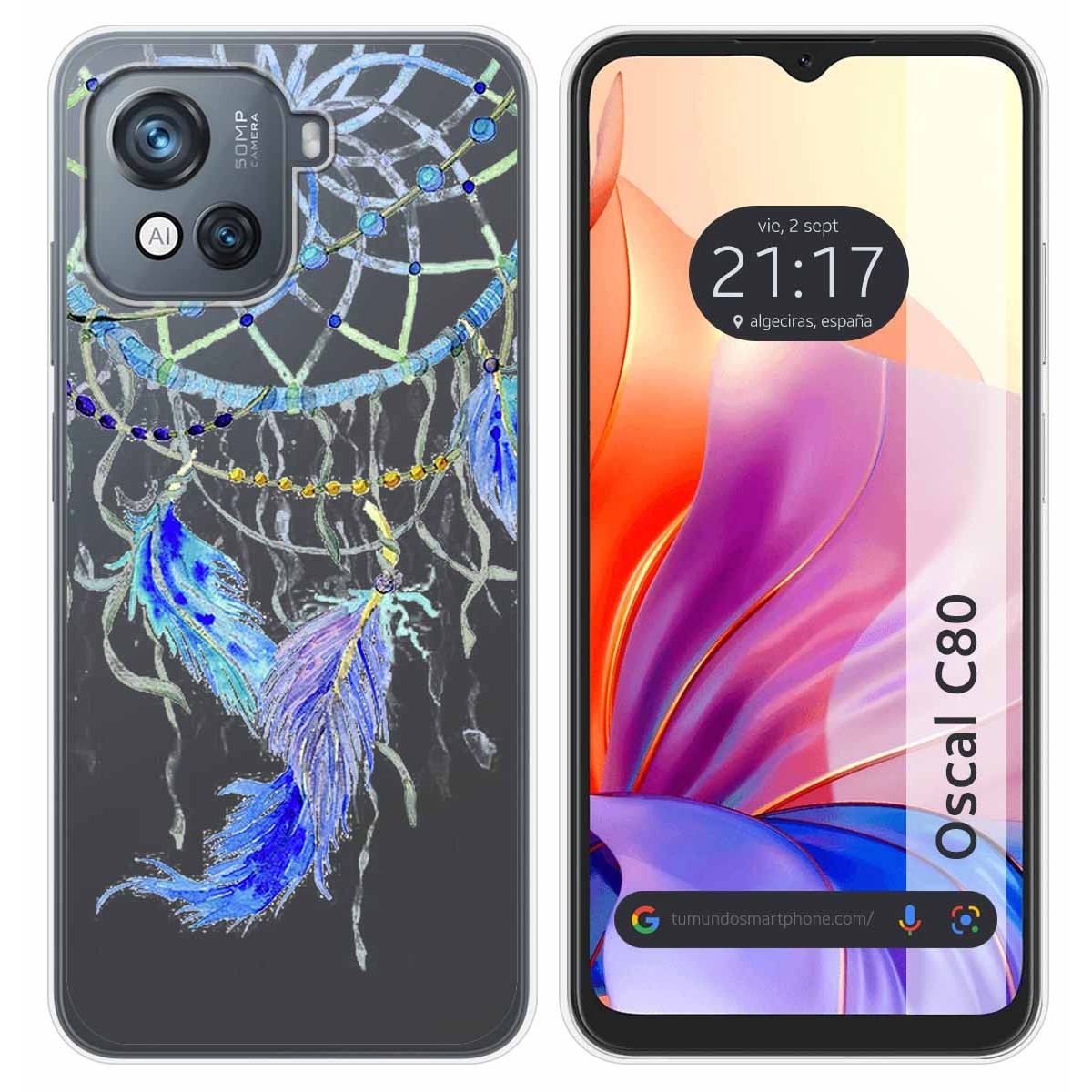 Funda Silicona Transparente para Blackview Oscal C80 diseño Plumas Dibujos