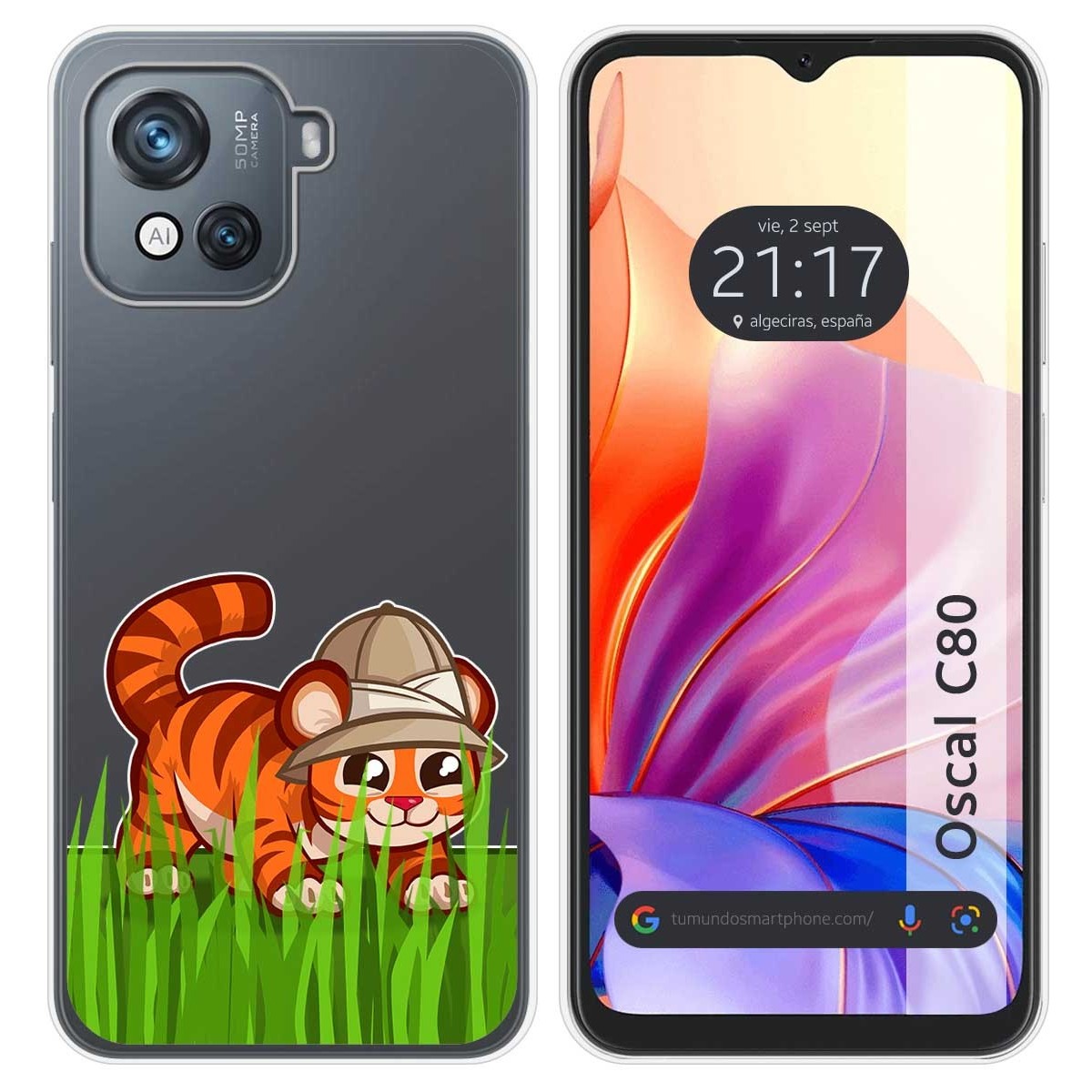 Funda Silicona Transparente para Blackview Oscal C80 diseño Tigre Dibujos