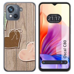 Funda Silicona para Blackview Oscal C80 diseño Corazones Madera Dibujos