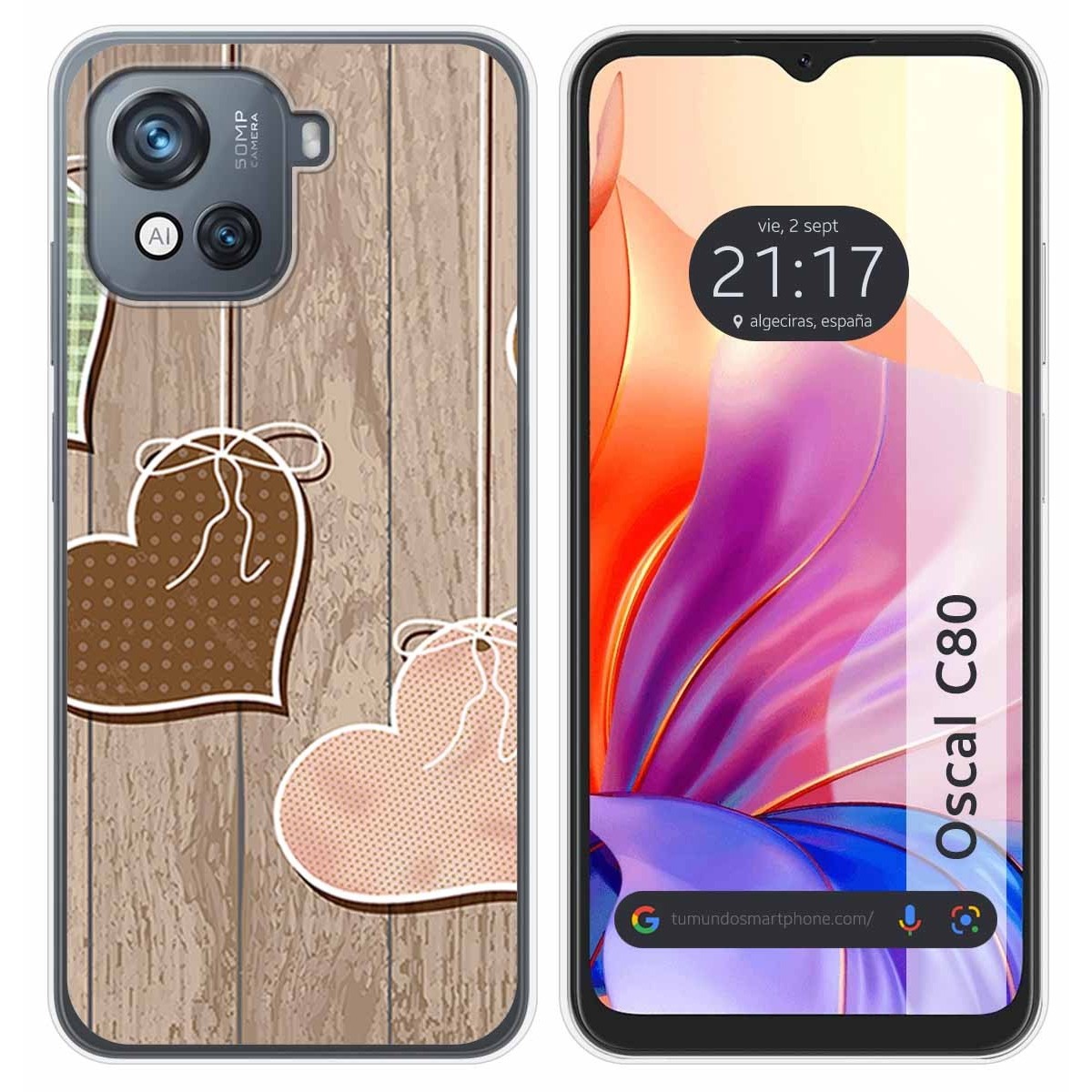 Funda Silicona para Blackview Oscal C80 diseño Corazones Madera Dibujos