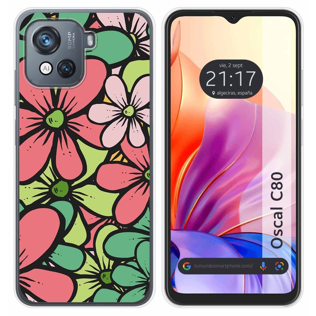 Funda Silicona Transparente para Blackview Oscal C80 diseño Flores 02 Dibujos
