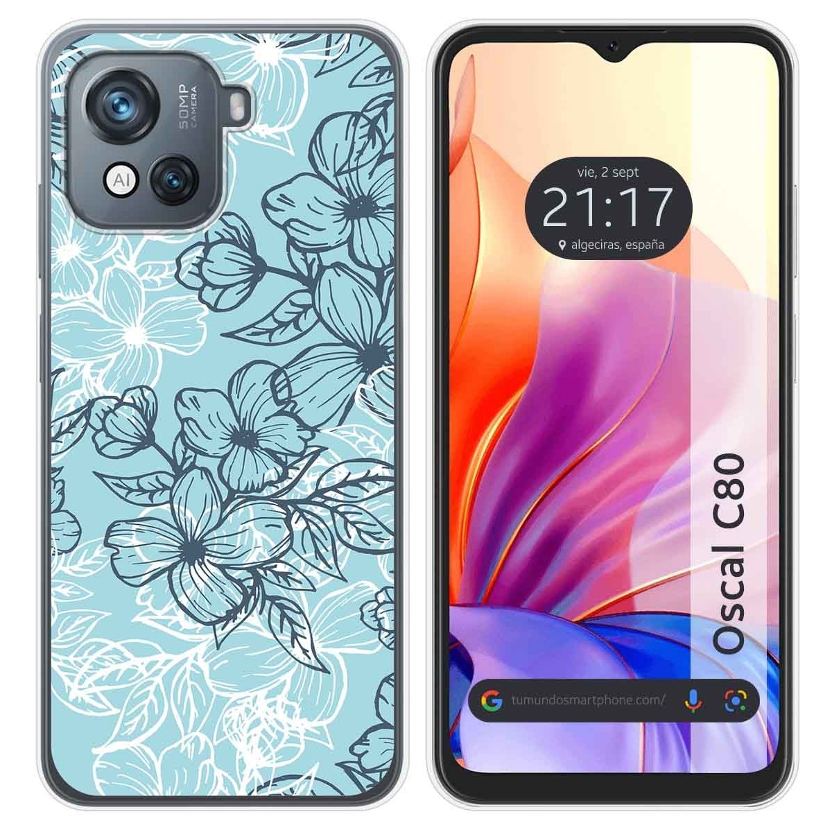 Funda Silicona Transparente para Blackview Oscal C80 diseño Flores 03 Dibujos