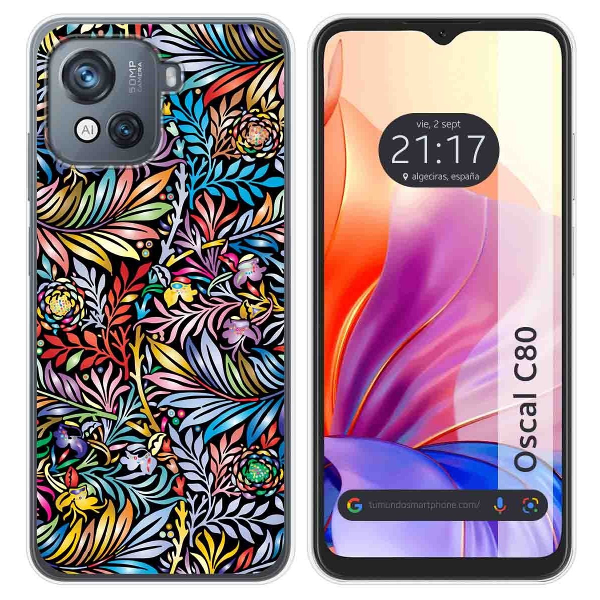 Funda Silicona Transparente para Blackview Oscal C80 diseño Flores 04 Dibujos