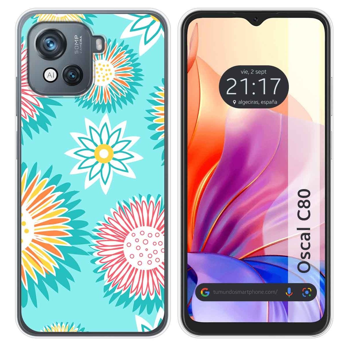 Funda Silicona Transparente para Blackview Oscal C80 diseño Flores 05 Dibujos