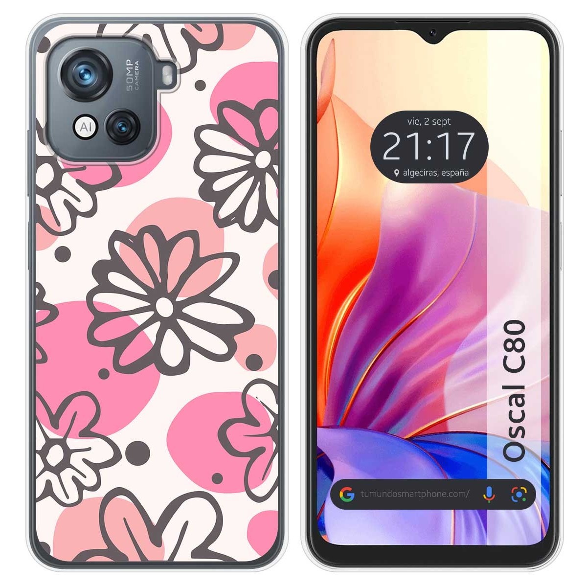 Funda Silicona Transparente para Blackview Oscal C80 diseño Flores 09 Dibujos