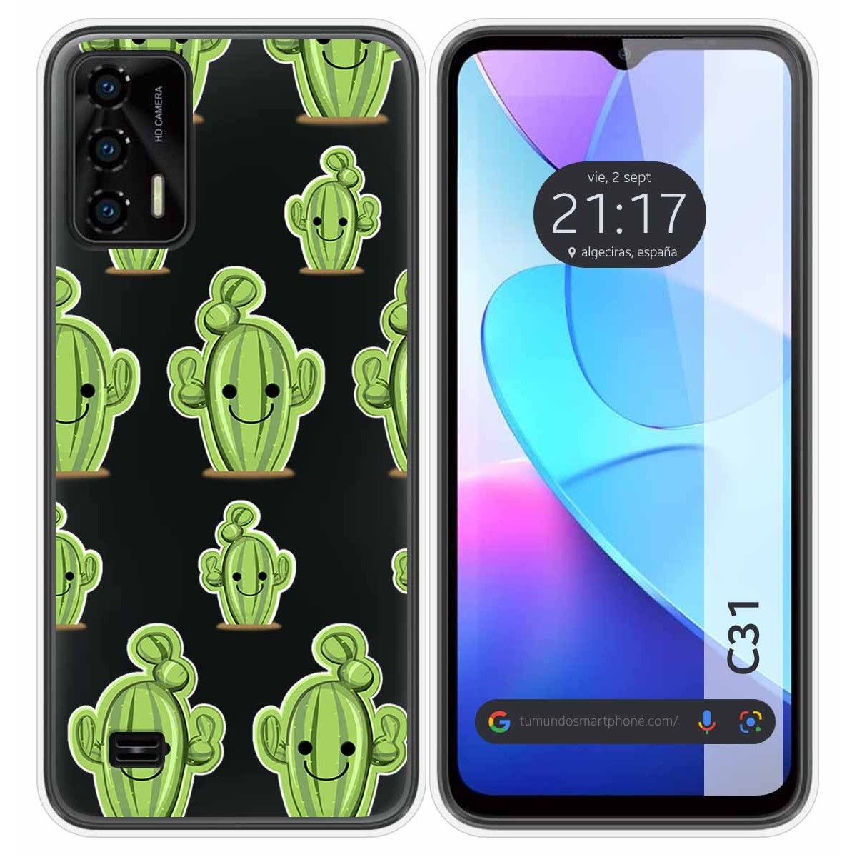 Funda Silicona Transparente para Oukitel C31 diseño Cactus Dibujos
