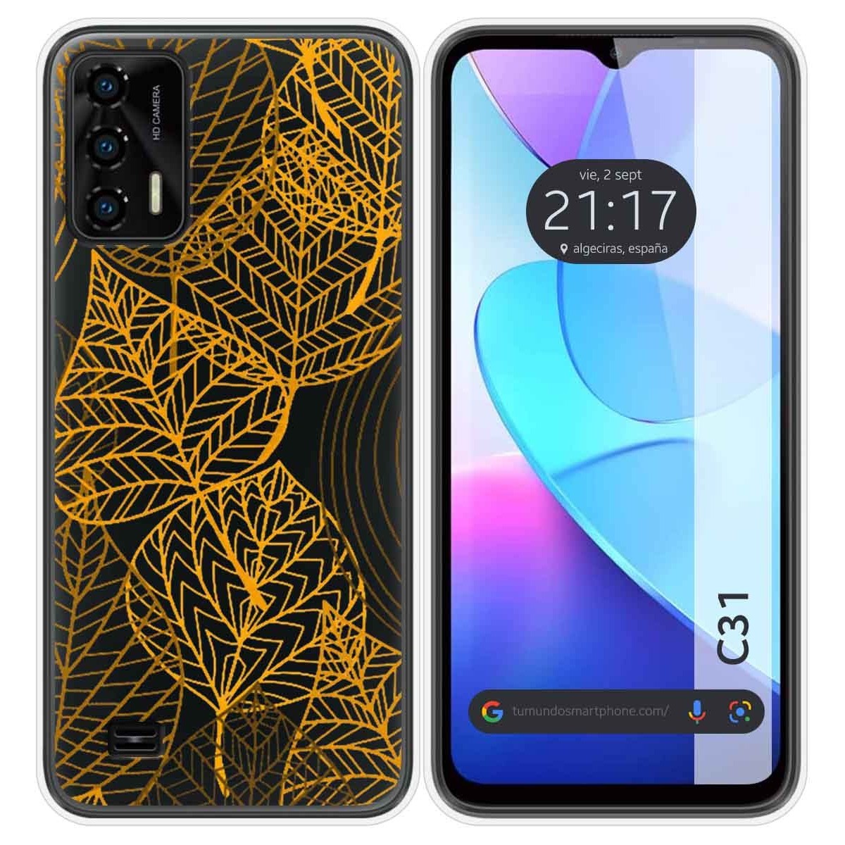 Funda Silicona Transparente para Oukitel C31 diseño Hojas Dibujos