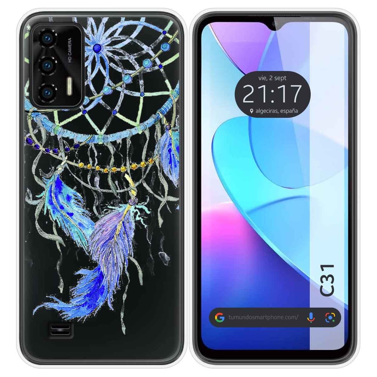 Funda Silicona Transparente para Oukitel C31 diseño Plumas Dibujos