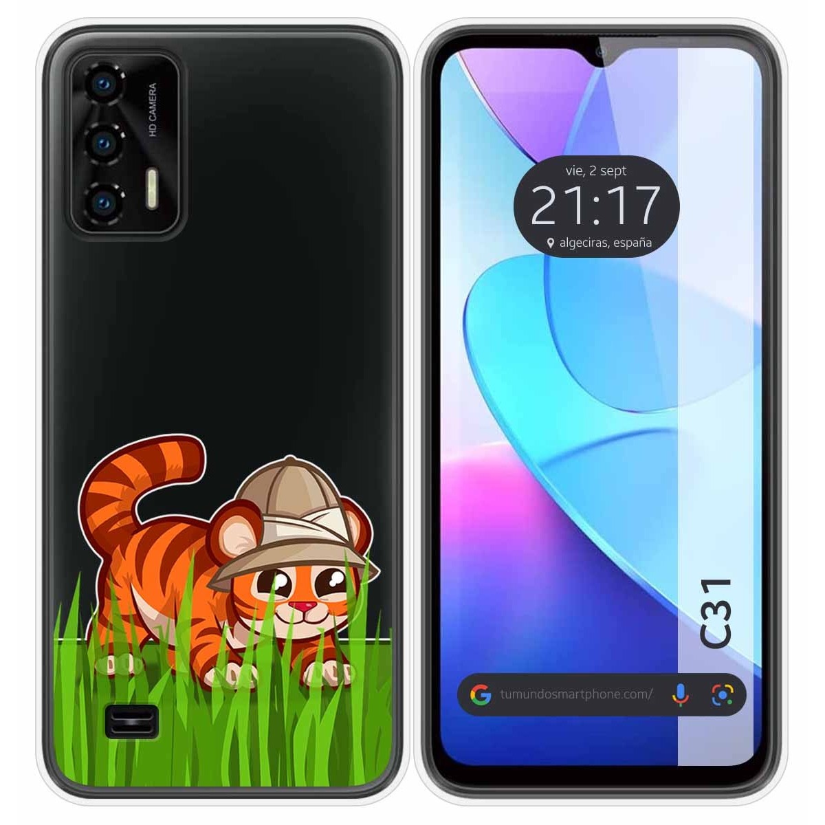 Funda Silicona Transparente para Oukitel C31 diseño Tigre Dibujos