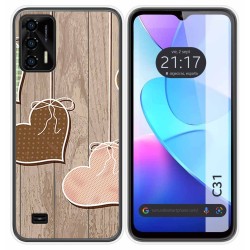 Funda Silicona para Oukitel C31 diseño Corazones Madera Dibujos