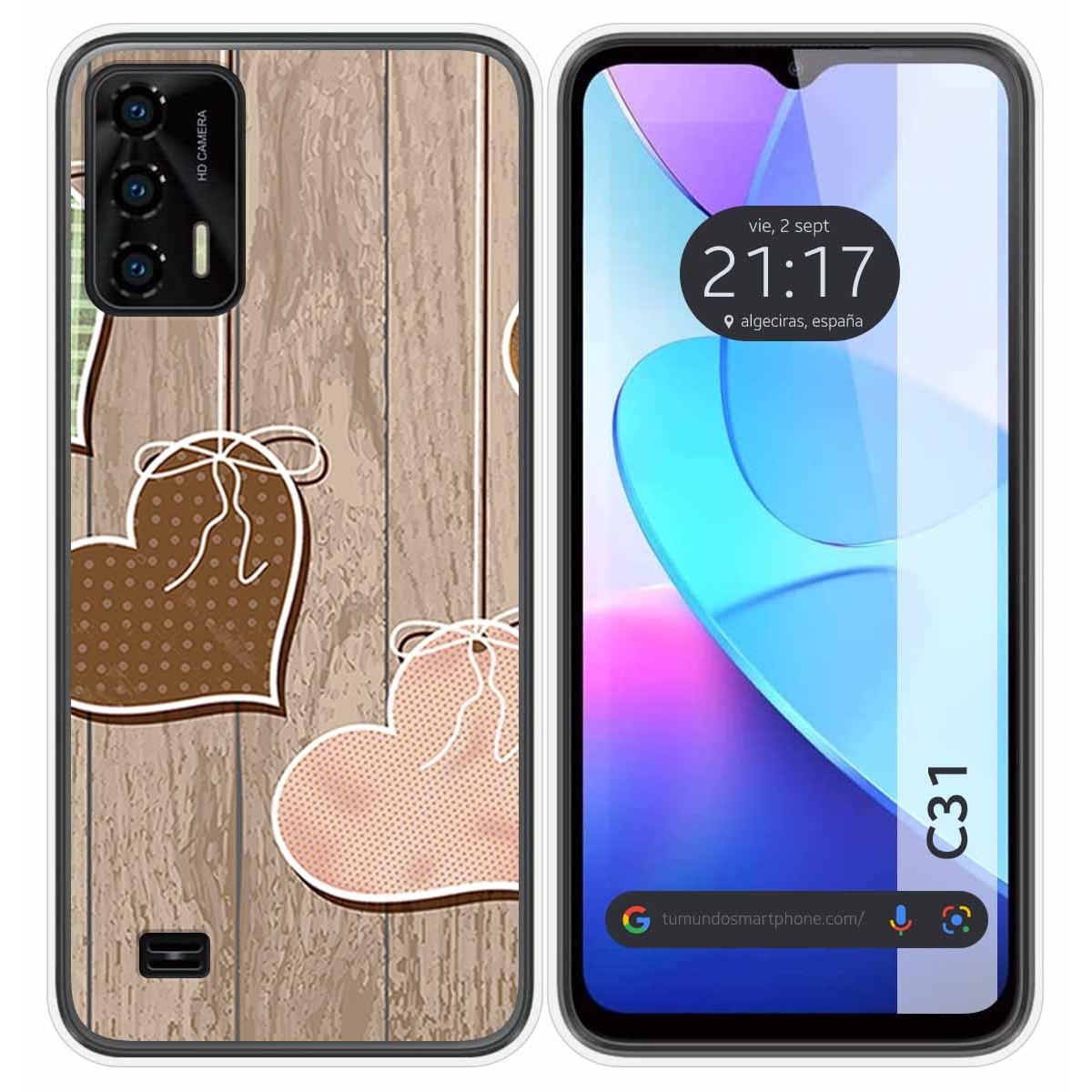 Funda Silicona para Oukitel C31 diseño Corazones Madera Dibujos