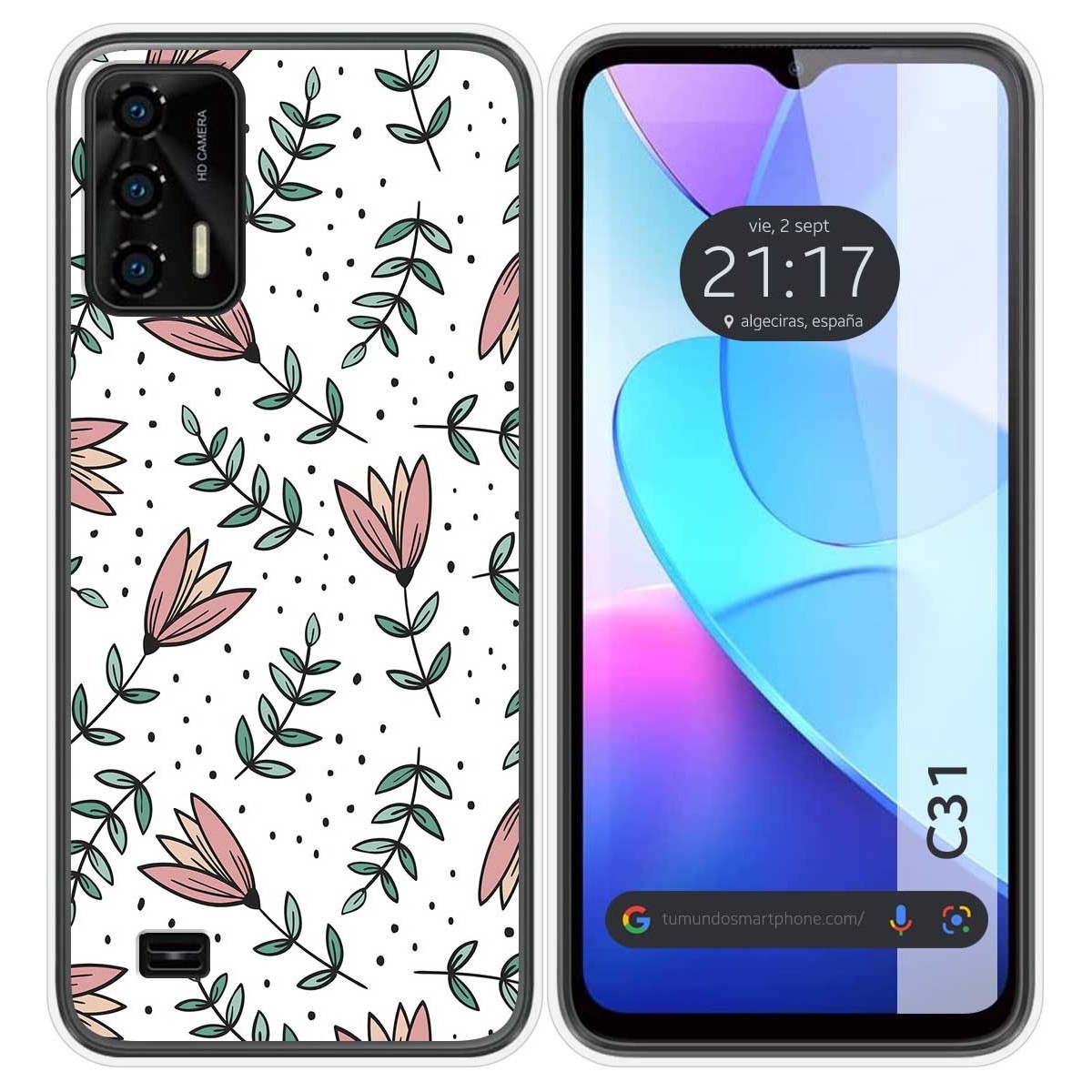 Funda Silicona Transparente para Oukitel C31 diseño Flores 01 Dibujos