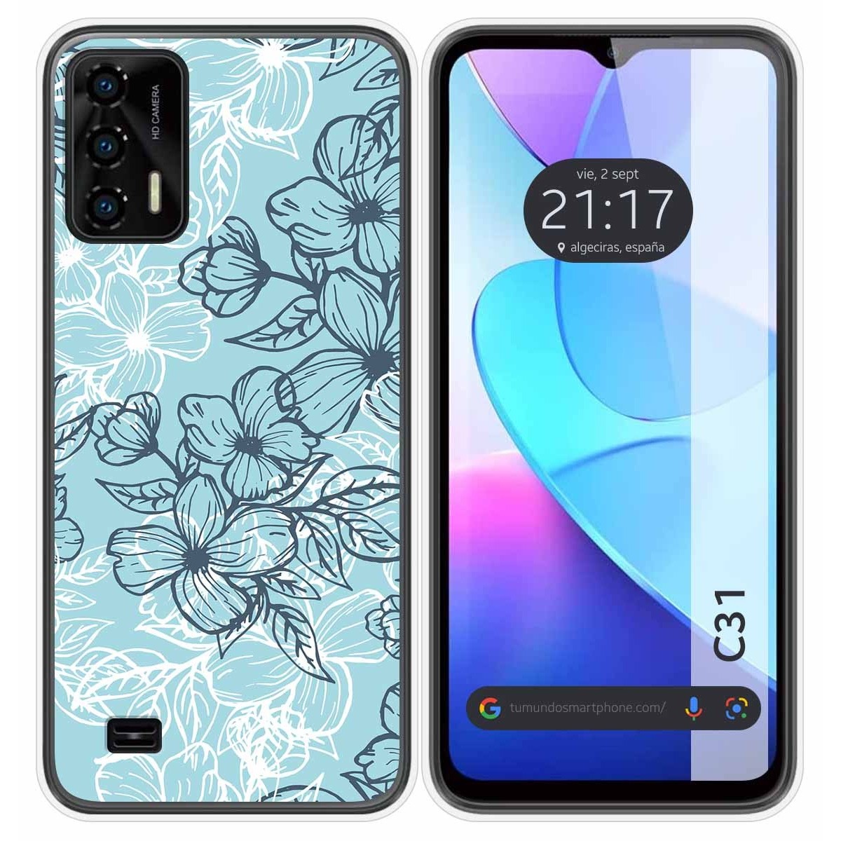 Funda Silicona Transparente para Oukitel C31 diseño Flores 03 Dibujos