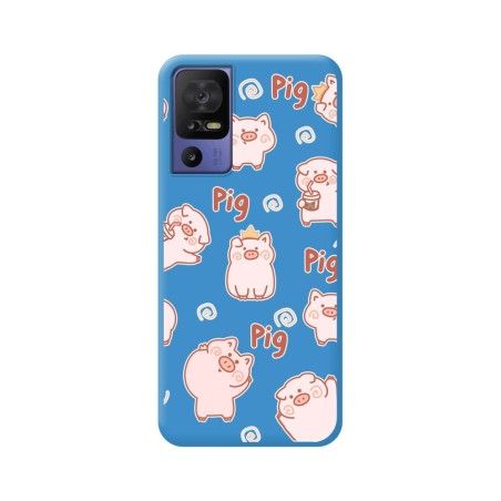 Funda Silicona Líquida Azul para TCL 40 SE diseño Cerdos Dibujos