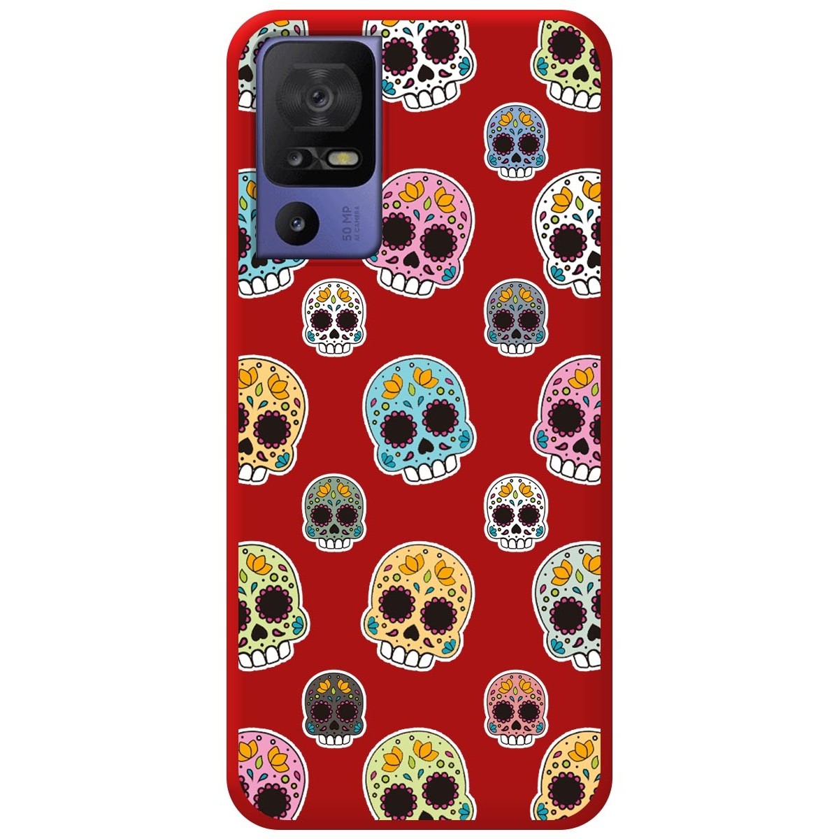 Funda Silicona Líquida Roja para TCL 40 SE diseño Catrina Dibujos