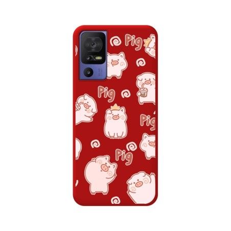 Funda Silicona Líquida Roja para TCL 40 SE diseño Cerdos Dibujos