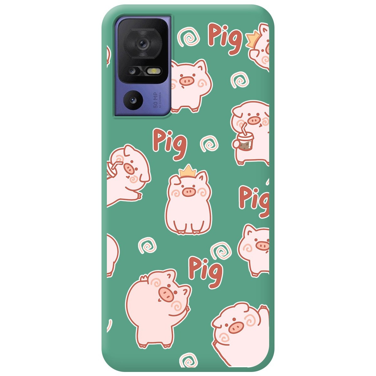 Funda Silicona Líquida Verde para TCL 40 SE diseño Cerdos Dibujos