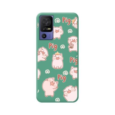 Funda Silicona Líquida Verde para TCL 40 SE diseño Cerdos Dibujos