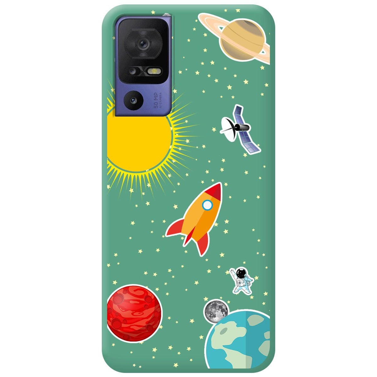 Funda Silicona Líquida Verde para TCL 40 SE diseño Espacio Dibujos