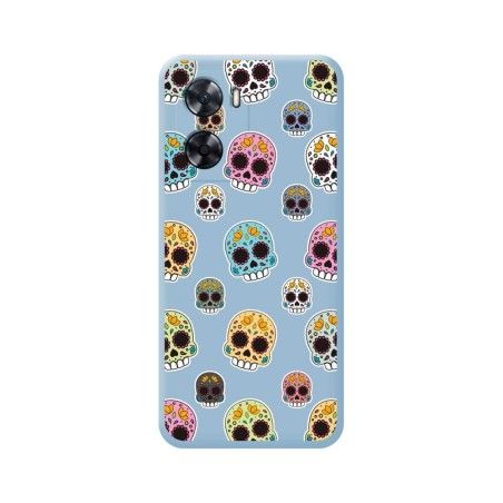 Funda Silicona Líquida Azul para Oppo A57s diseño Catrina Dibujos