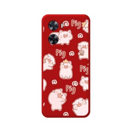 Funda Silicona Líquida Roja para Oppo A57s diseño Cerdos Dibujos