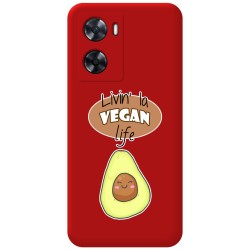 Funda Silicona Líquida Roja para Oppo A57s diseño Vegan Life Dibujos
