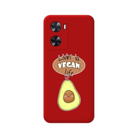 Funda Silicona Líquida Roja para Oppo A57s diseño Vegan Life Dibujos