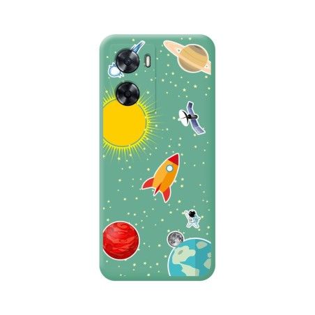 Funda Silicona Líquida Verde para Oppo A57s diseño Espacio Dibujos