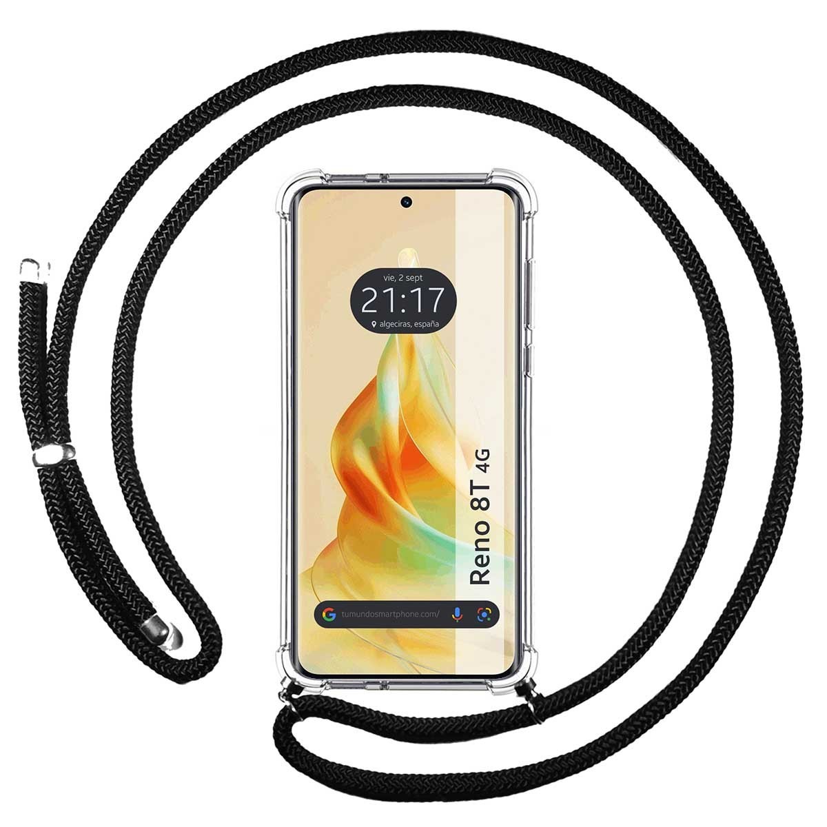 Funda Colgante Transparente para Oppo Reno 8T 4G con Cordon Negro