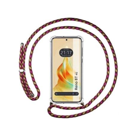 Funda Colgante Transparente para Oppo Reno 8T 4G con Cordon Rosa / Dorado