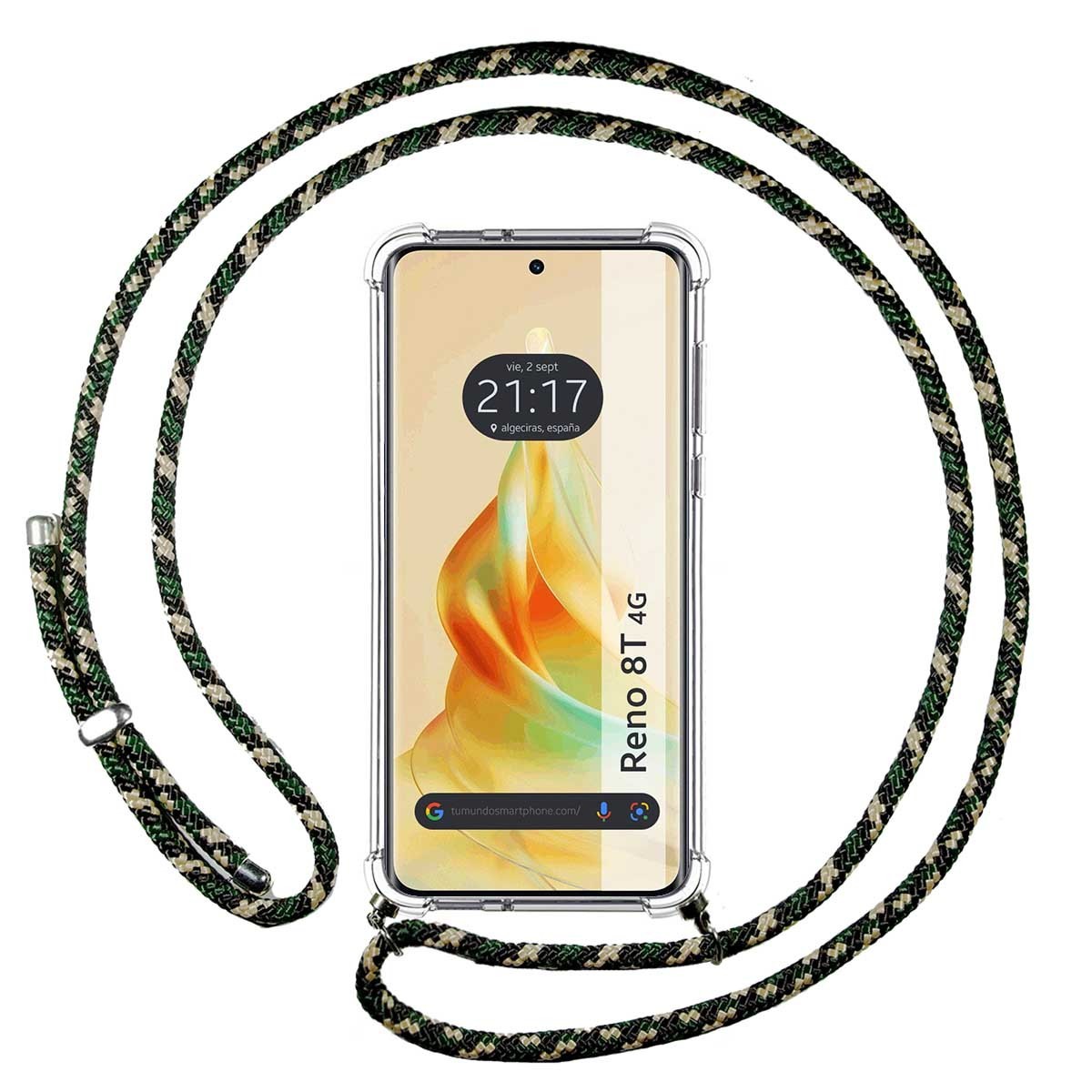 Funda Colgante Transparente para Oppo Reno 8T 4G con Cordon Verde / Dorado