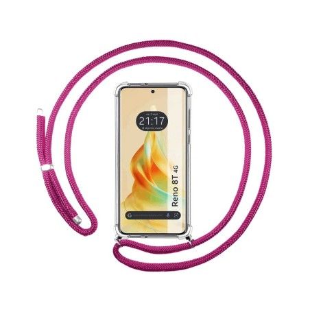 Funda Colgante Transparente para Oppo Reno 8T 4G con Cordon Rosa Fucsia