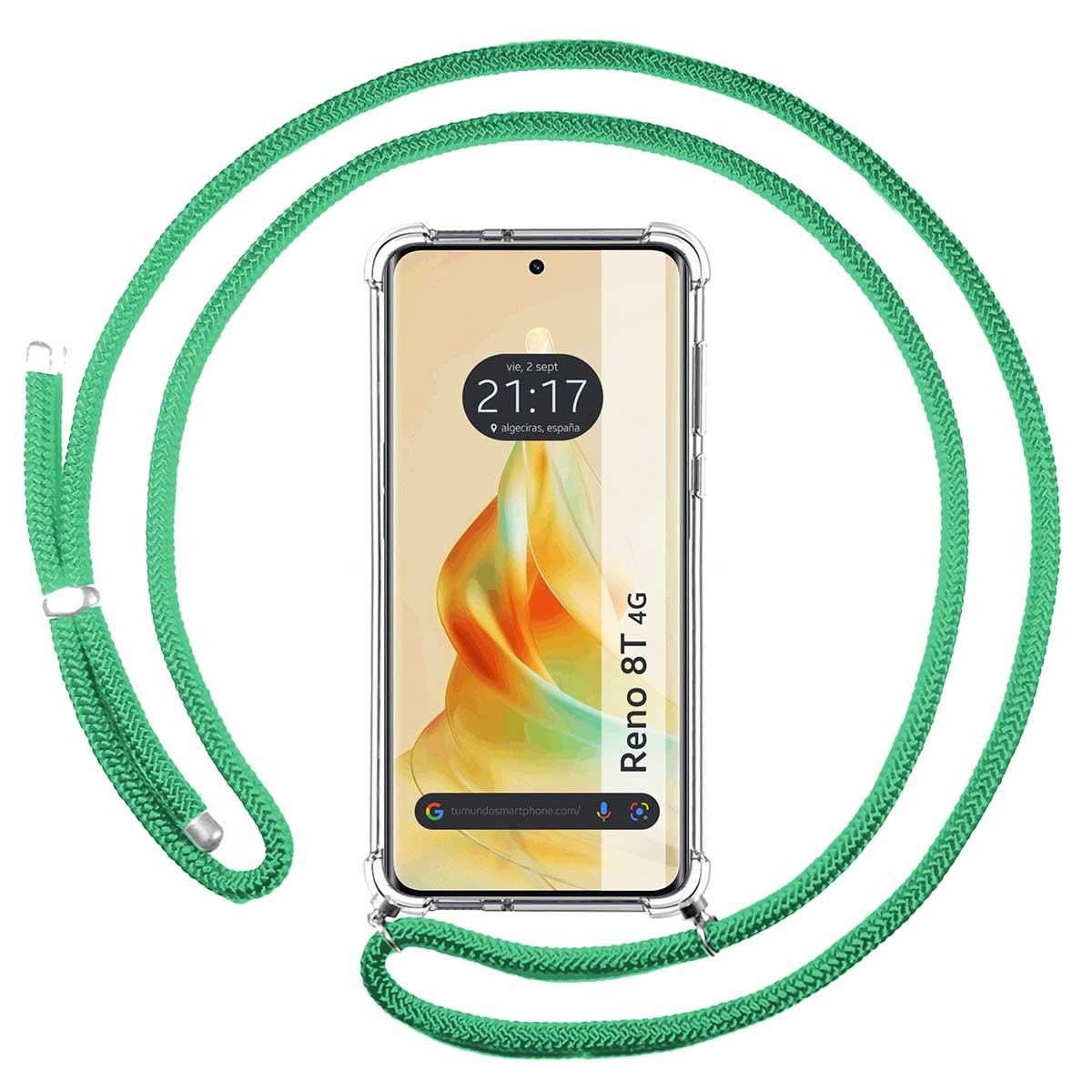 Funda Colgante Transparente para Oppo Reno 8T 4G con Cordon Verde Agua