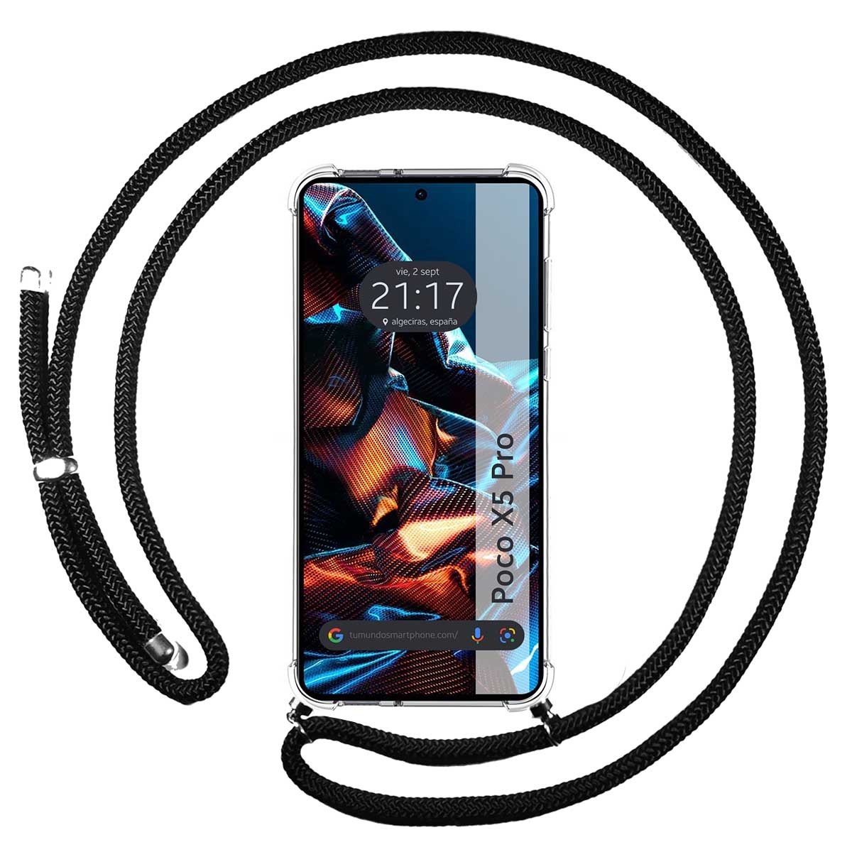 Funda Colgante Transparente compatible con Xiaomi POCO X5 Pro 5G con Cordon Negro