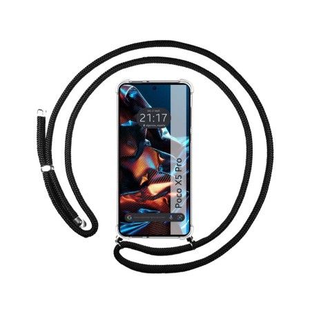 Funda Colgante Transparente compatible con Xiaomi POCO X5 Pro 5G con Cordon Negro