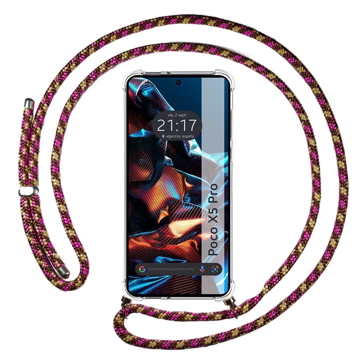 Funda Colgante Transparente compatible con Xiaomi POCO X5 Pro 5G con Cordon Rosa / Dorado