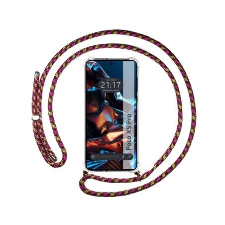 Funda Colgante Transparente compatible con Xiaomi POCO X5 Pro 5G con Cordon Rosa / Dorado