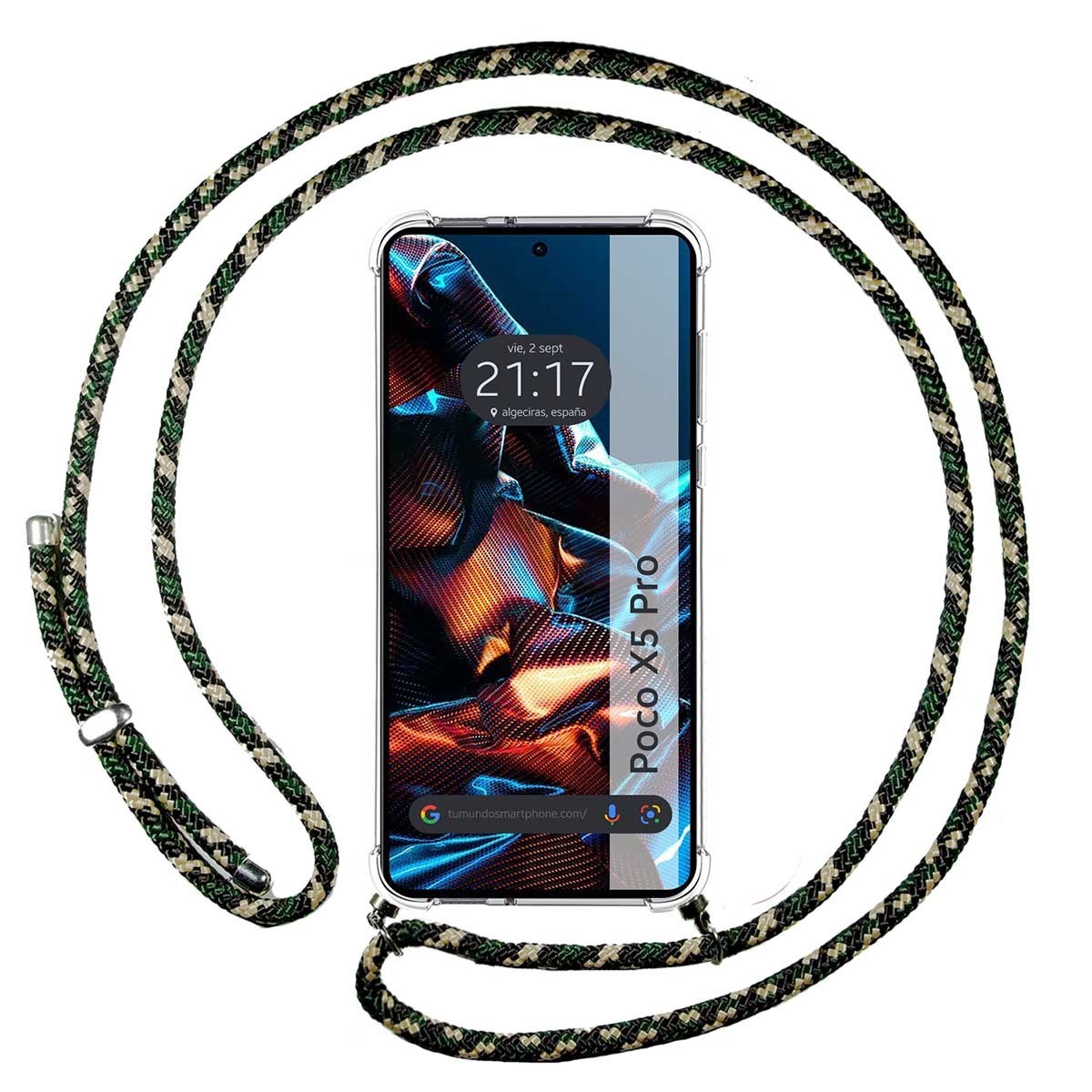 Funda Colgante Transparente compatible con Xiaomi POCO X5 Pro 5G con Cordon Verde / Dorado