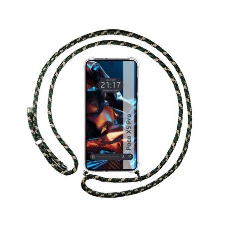 Funda Colgante Transparente compatible con Xiaomi POCO X5 Pro 5G con Cordon Verde / Dorado