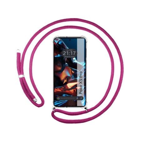 Funda Colgante Transparente compatible con Xiaomi POCO X5 Pro 5G con Cordon Rosa Fucsia