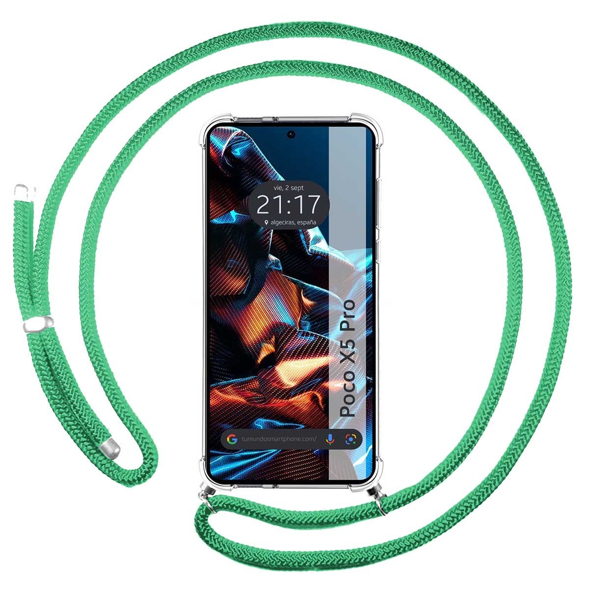 Funda Colgante Transparente compatible con Xiaomi POCO X5 Pro 5G con Cordon Verde Agua