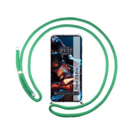 Funda Colgante Transparente compatible con Xiaomi POCO X5 Pro 5G con Cordon Verde Agua